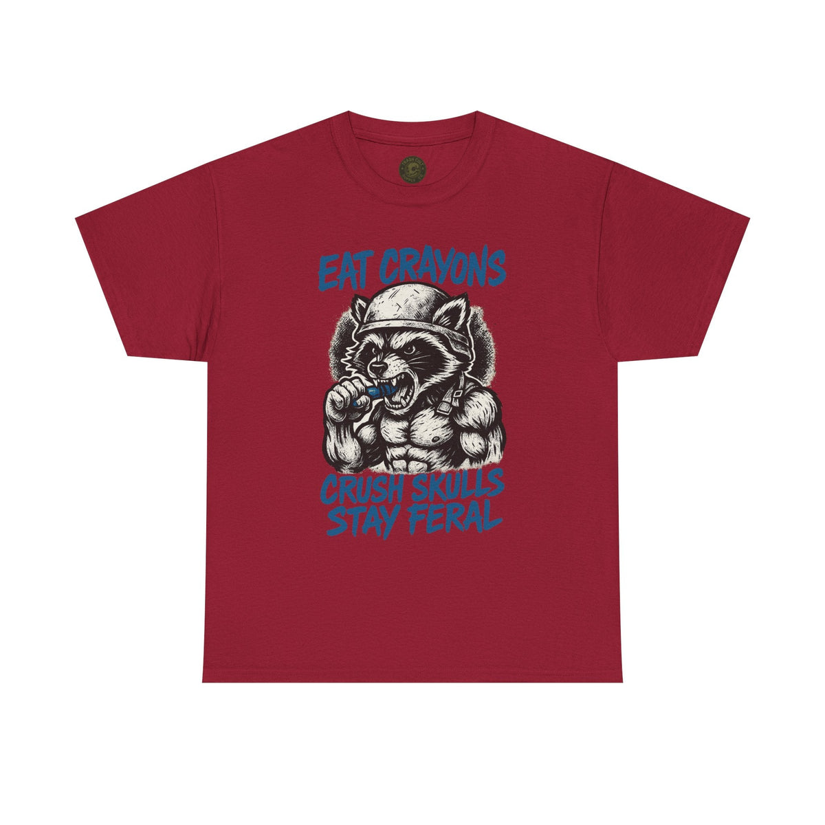 Eat Crayons Crush Skulls Stay Feral Military Raccoon Shirt – Gildan 5000