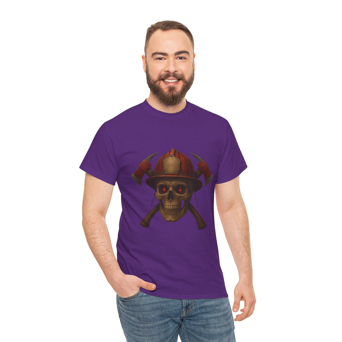 Skull Firefighter Tee, Unisex Heavy Cotton Shirt, Firefighter Gift, Halloween Costume T-Shirt, Unique Graphic Tee, Casual Wear