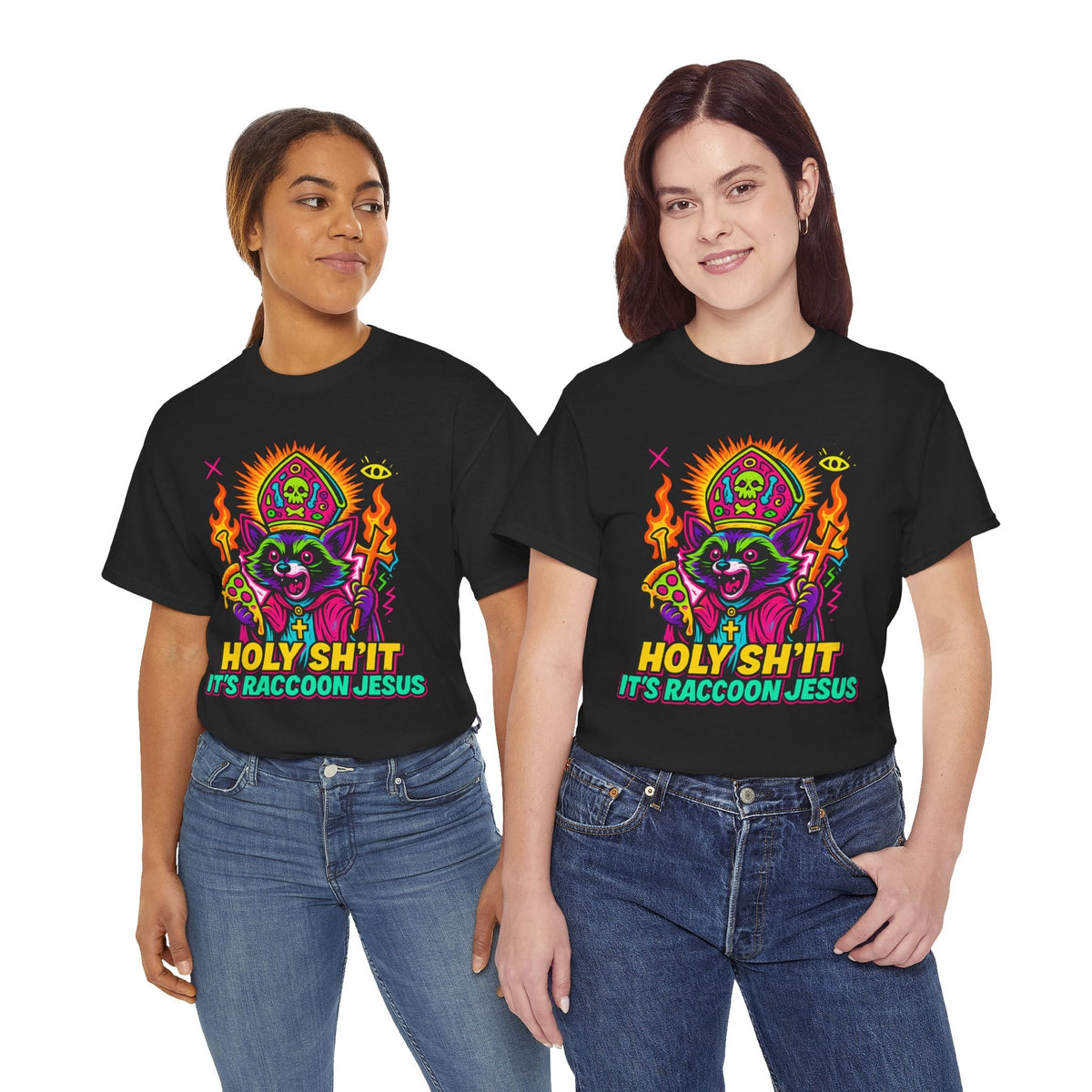Holy Sh*t, It’s Raccoon Jesus – Neon Trash Cult Graphic Tee | Gildan 5000 | Limited Edition