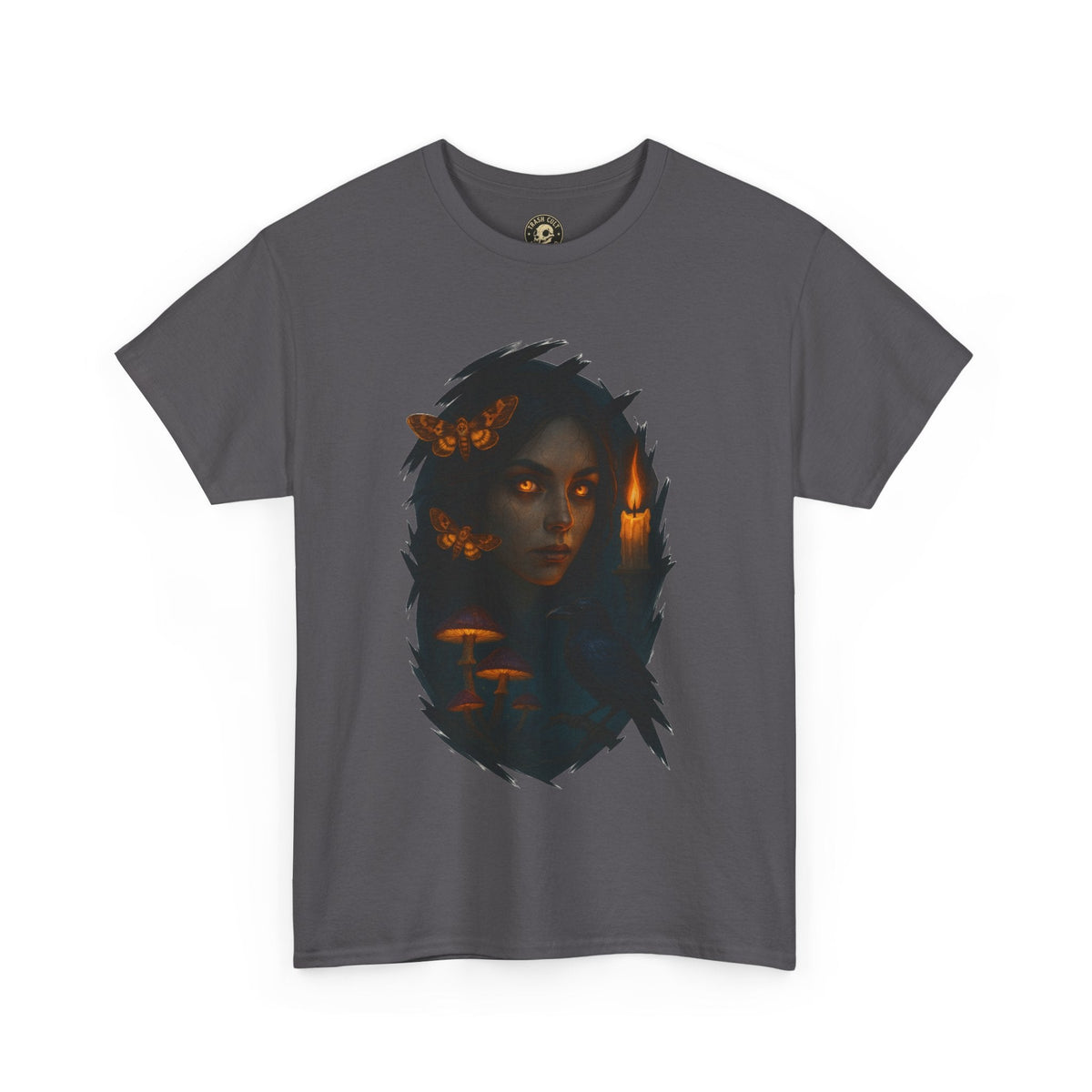 Mystical Night Unisex Heavy Cotton Tee, Witchy Shirt, Halloween Apparel, Fantasy Tee, Gift for Her, Art Graphic Tee
