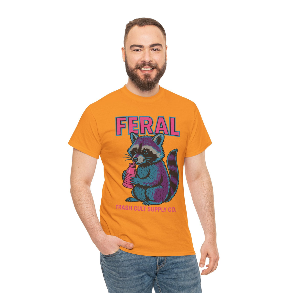 FERAL Raccoon 80s Retro Shirt – Trash Cult Supply Co. – Gildan 5000 Tee