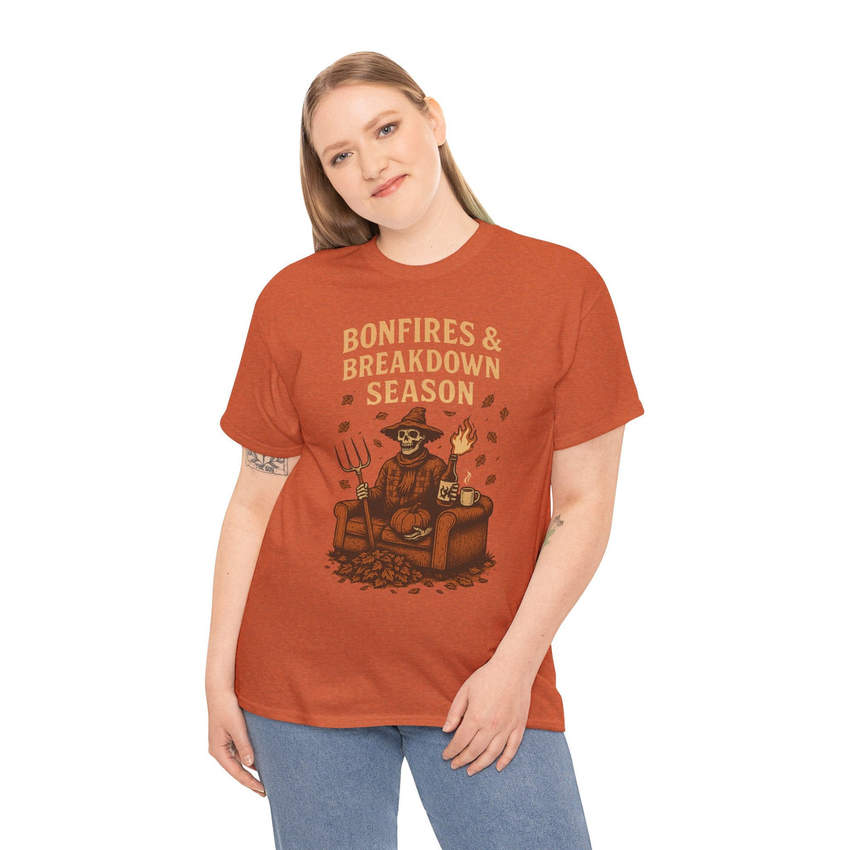 Bonfires & Breakdown Season Shirt – Skeleton Couch Chaos Tee – Fall of Humanity Collection – Trash Cult Supply Co.