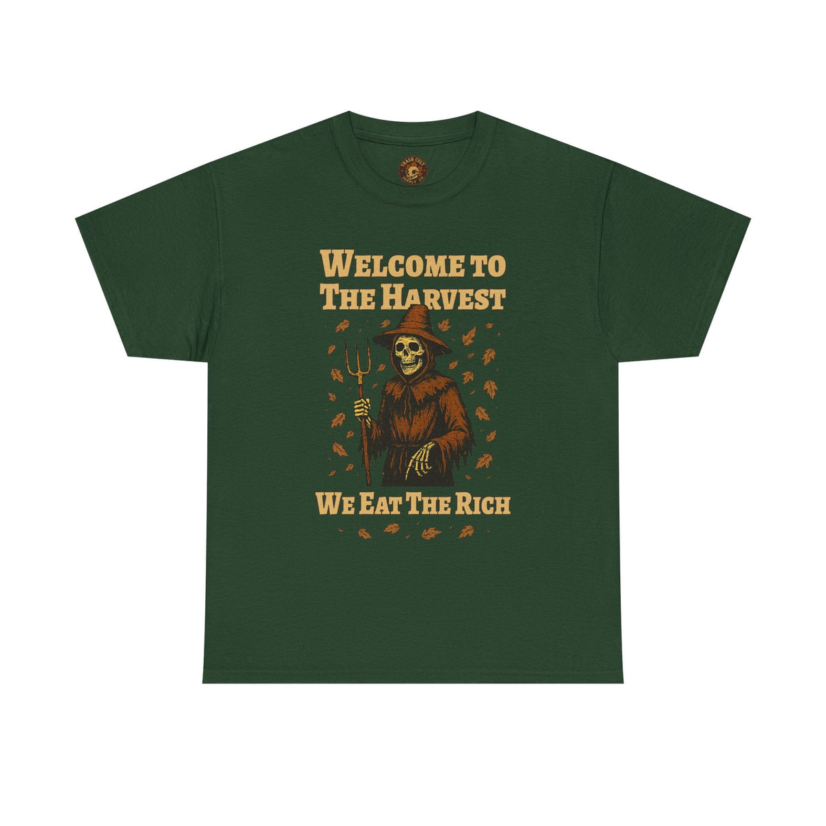 Eat the Rich Shirt – Welcome to the Harvest Skeleton Scarecrow Tee – Fall of Humanity Collection – Trash Cult Supply Co.