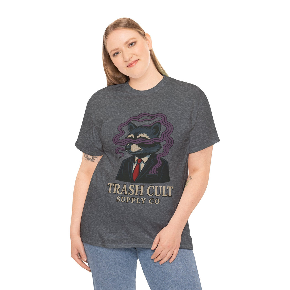 Suited Raccoon Smoke Design – Trash Cult Supply Co | Bold Graffiti Tattoo Tee