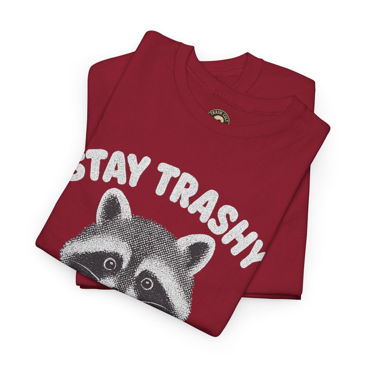 Stay Trashy Raccoon Iced Coffee Shirt – Halftone All White Design | Trash Cult Supply Co.