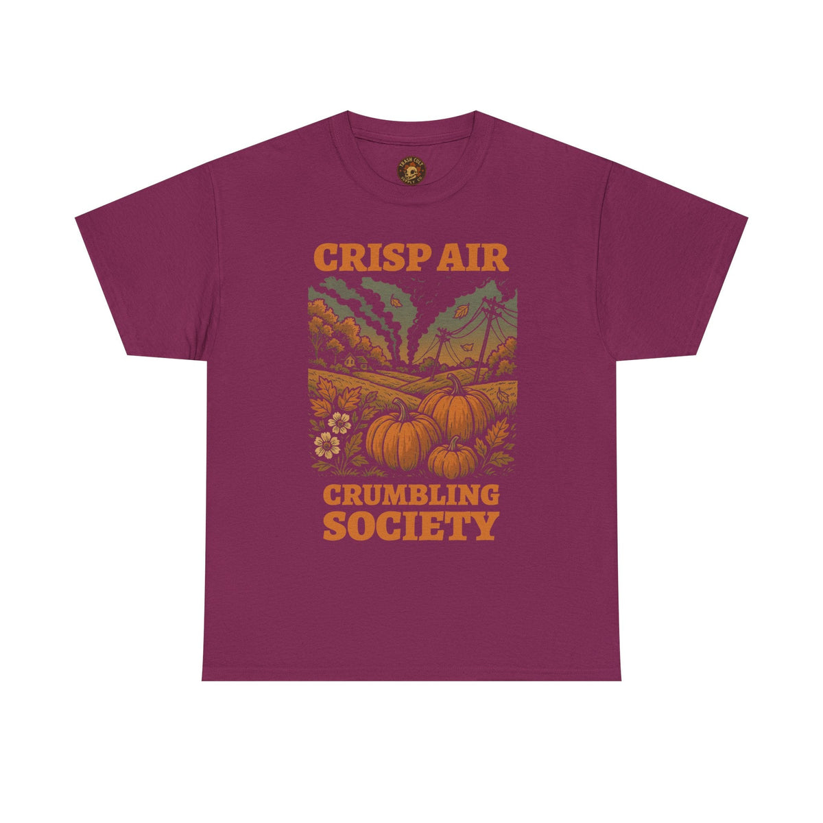 Crisp Air Crumbling Society Shirt – Dystopian Fall Pumpkin Tee – Fall of Humanity Collection – Trash Cult Supply Co.