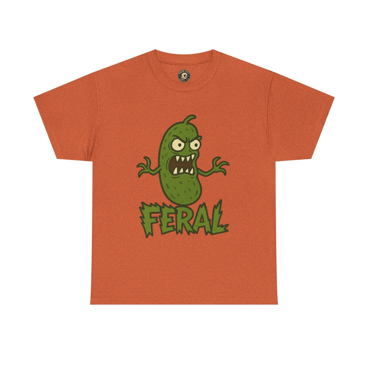 Feral Pickle Cartoon Tee – Trashcore Angry Pickle Shirt – Gildan 5000 Unisex Heavy Cotton