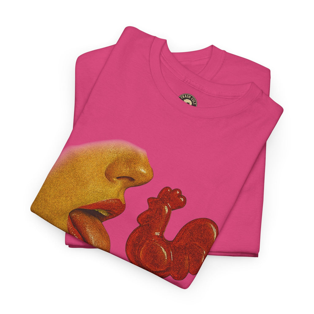 Bold Retro Halftone Tease – Red Rooster Lollipop Graphic Tee
