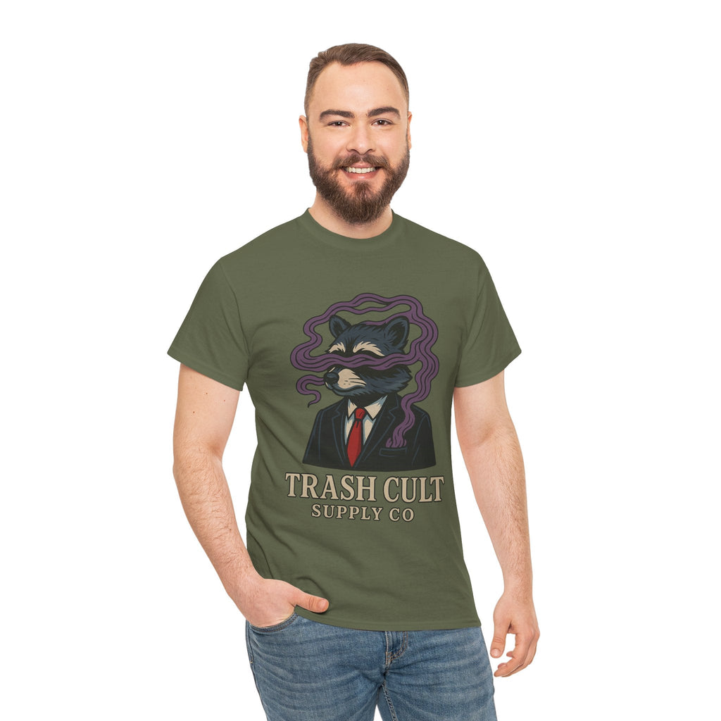 Suited Raccoon Smoke Design – Trash Cult Supply Co | Bold Graffiti Tattoo Tee