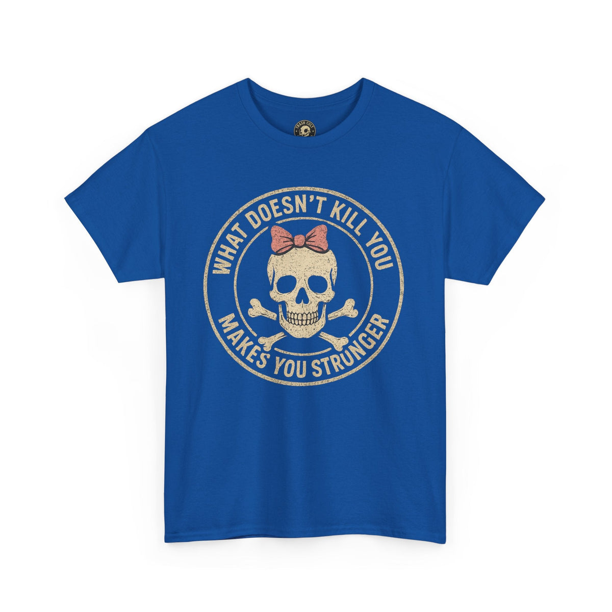 “What Doesn’t Kill You Makes You Stronger” Skull & Bow T-Shirt – Vintage Grunge Graphic | Gildan 5000