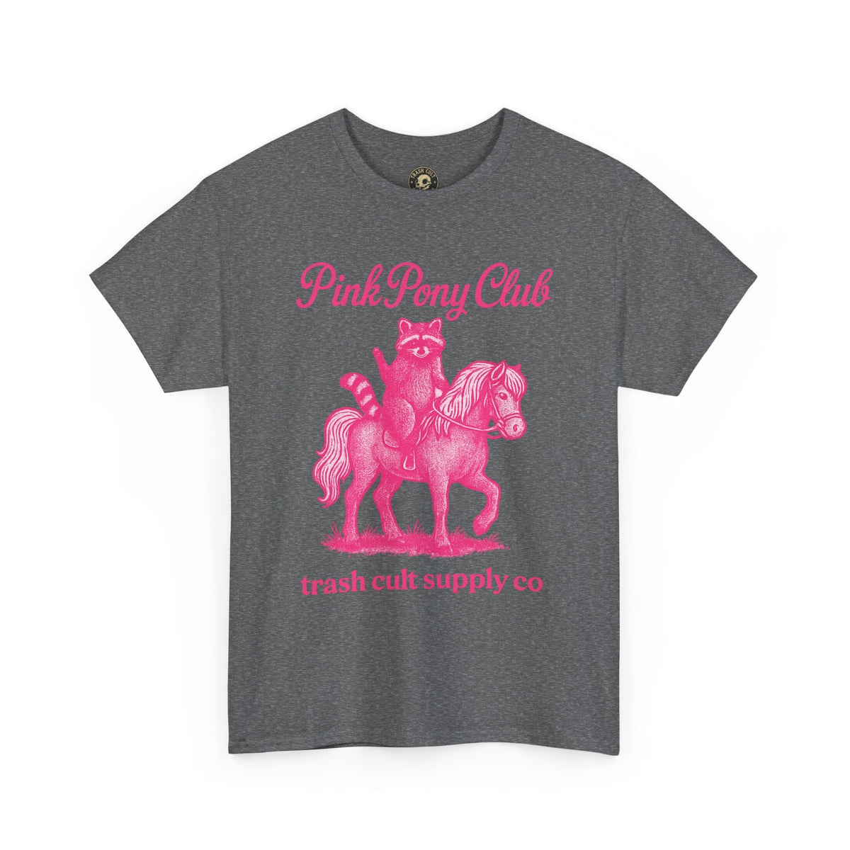 Pink Pony Club Raccoon Riding Pony Shirt – Vintage Hot Pink Halftone Tee by Trash Cult Supply Co