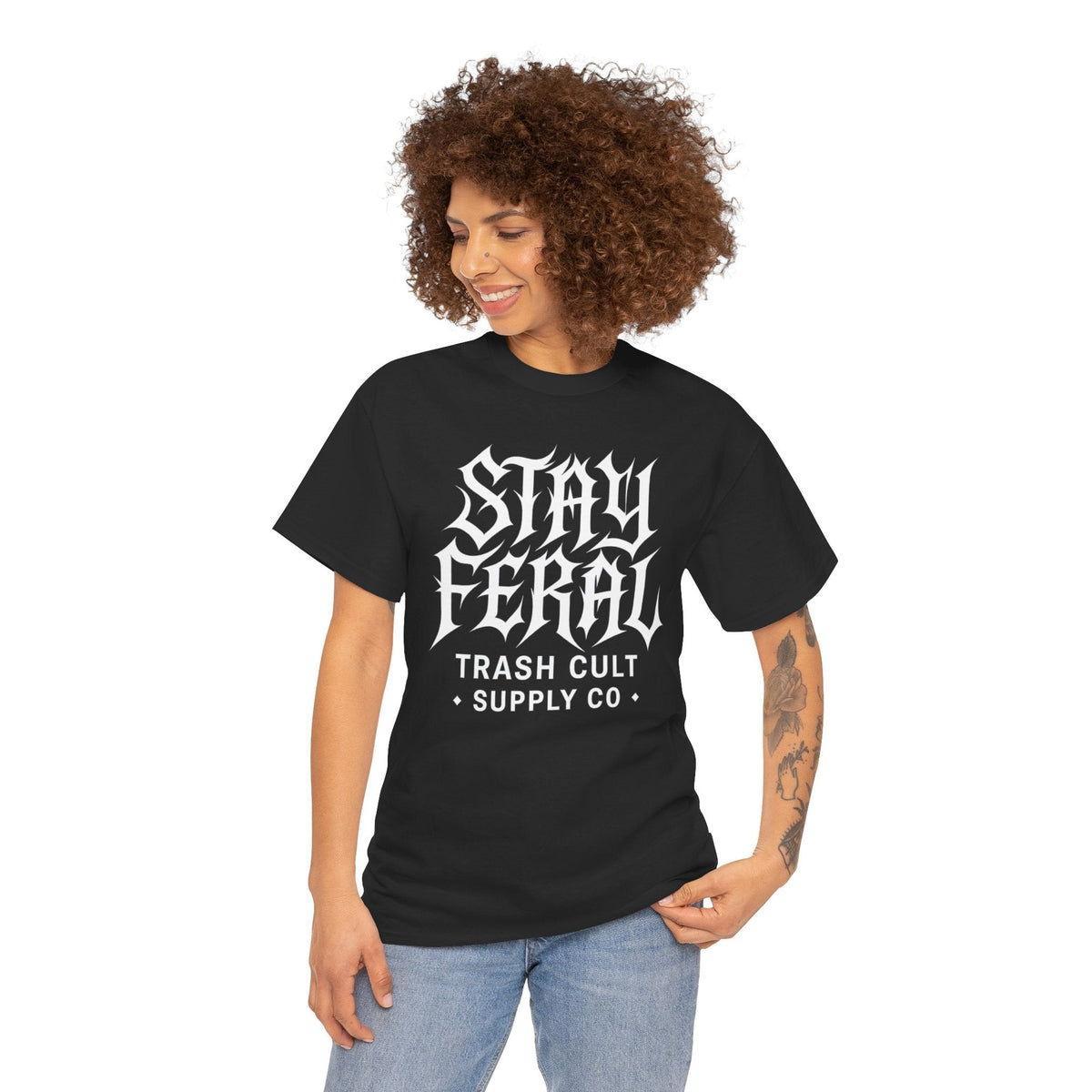 Unisex Heavy Cotton Tee - Stay Feral Graphic Tee, Streetwear Shirt, Gift for Wild Spirits, Eco-Friendly Casualwear, Summer Fashion