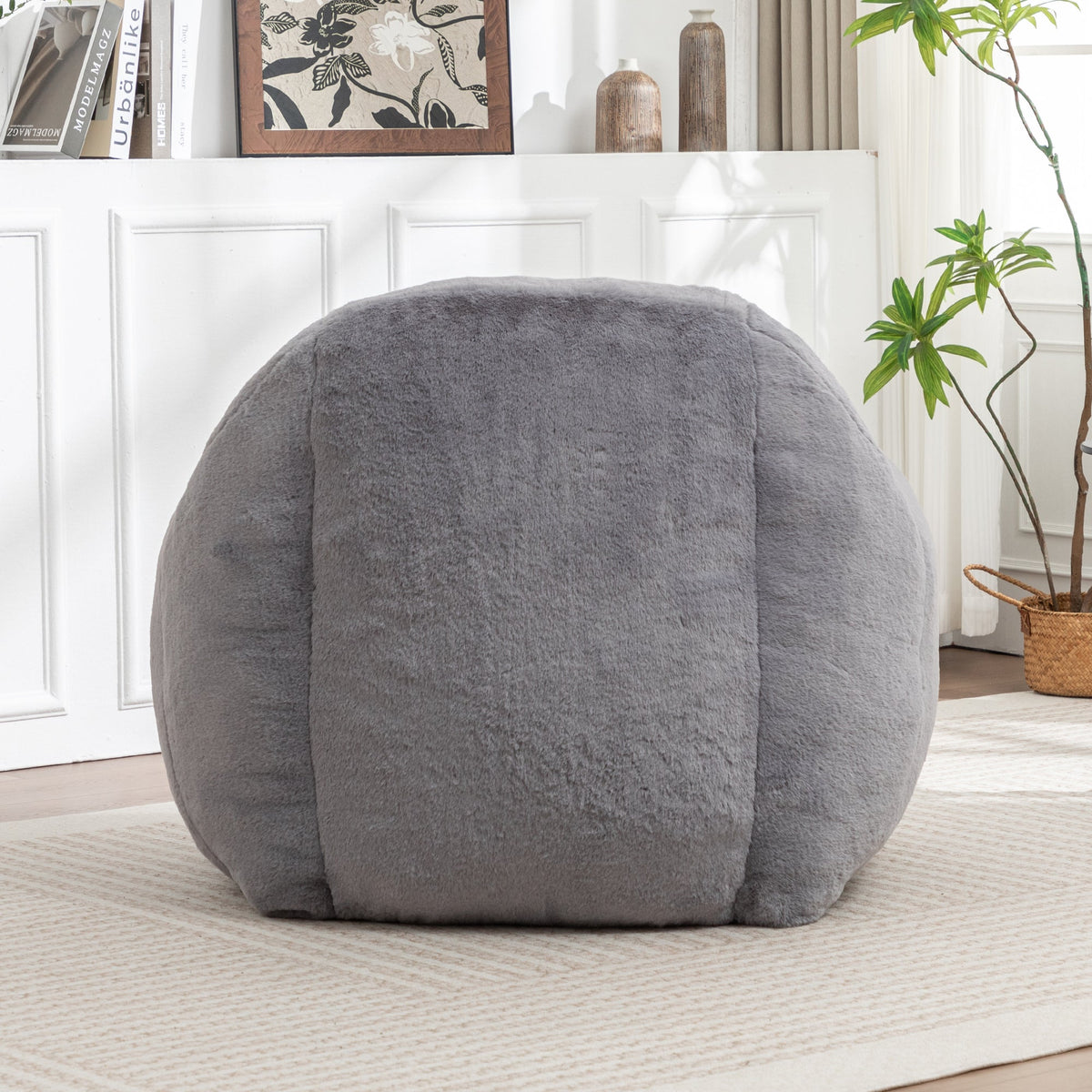 Comfy Faux Fur Bean Bag Chair with Back Support