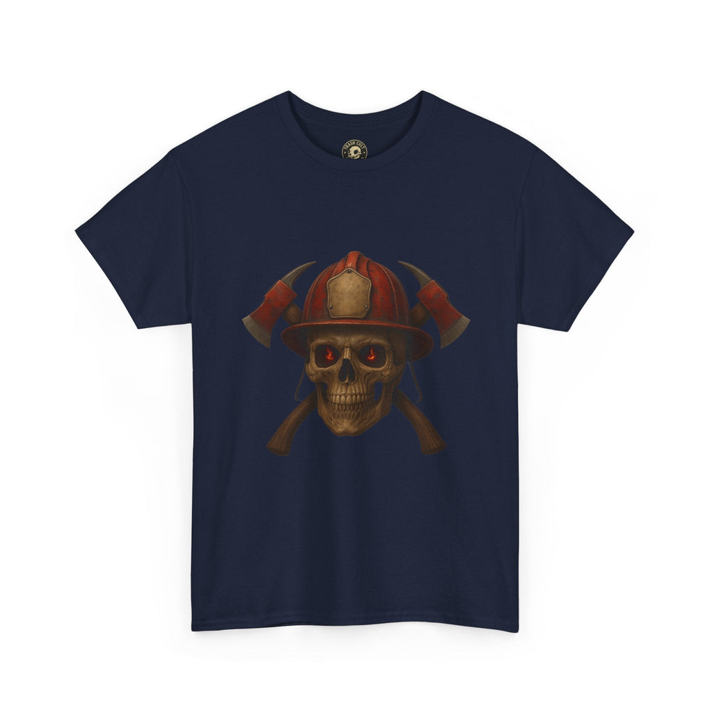 Skull Firefighter Tee, Unisex Heavy Cotton Shirt, Firefighter Gift, Halloween Costume T-Shirt, Unique Graphic Tee, Casual Wear