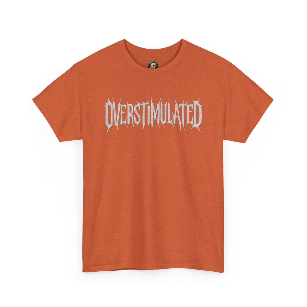 OVERSTIMULATED Metalcore Grunge Shirt – White on Black Distressed Font Tee