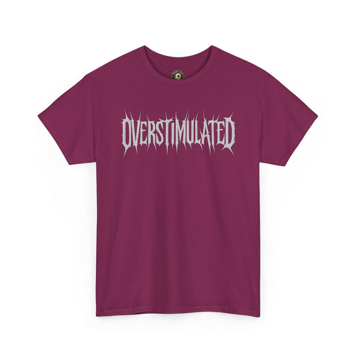 OVERSTIMULATED Metalcore Grunge Shirt – White on Black Distressed Font Tee