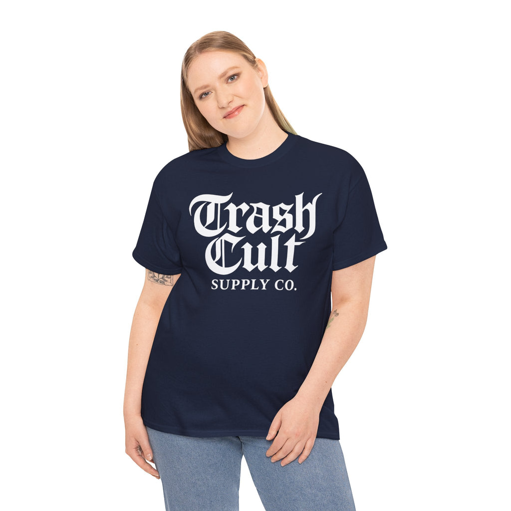 Trash Cult Gothic Logo Shirt – White Cyber Gothic Print on Gildan 5000
