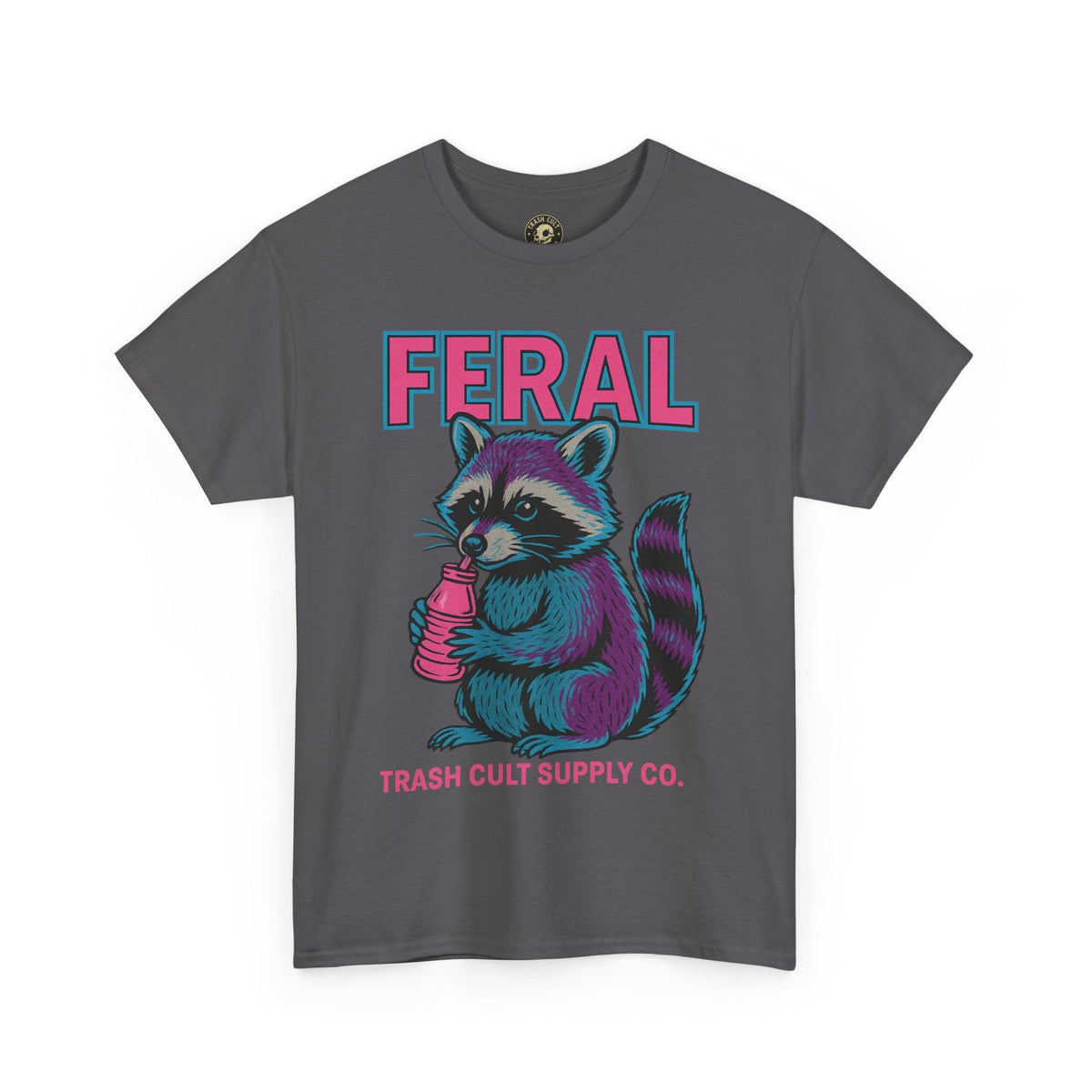 FERAL Raccoon 80s Retro Shirt – Trash Cult Supply Co. – Gildan 5000 Tee