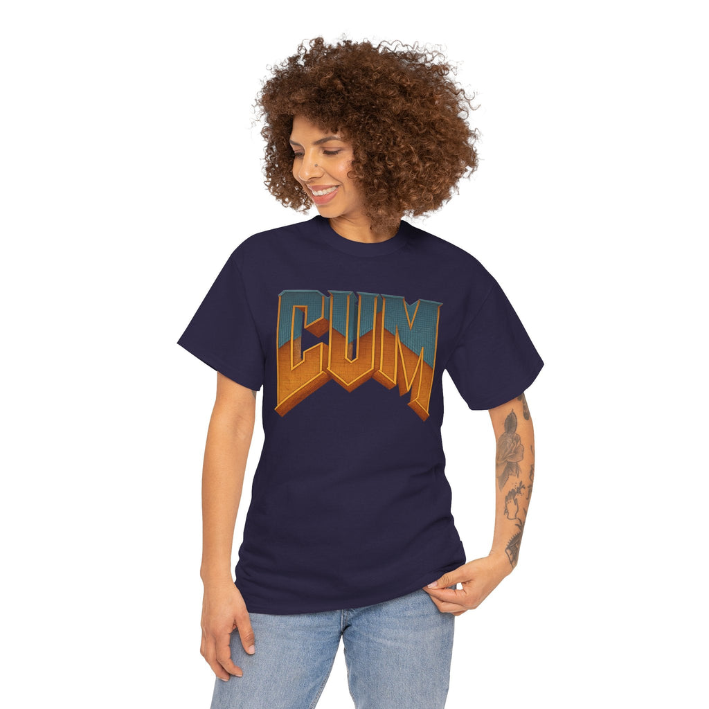 CUM Parody Metal Logo Shirt – Doom-Inspired Retro Gamer Tee on Gildan 5000