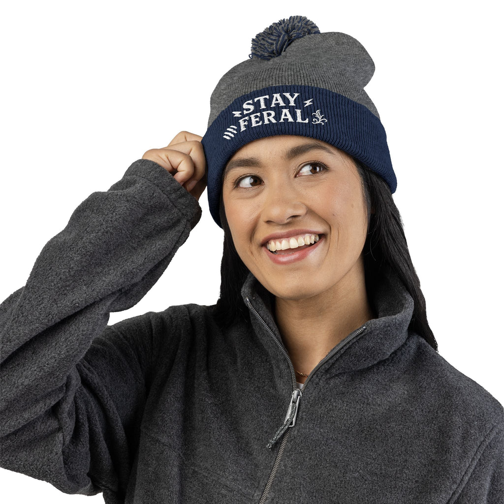 Stay Feral Pom-Pom Knit Cap, Cozy Winter Beanie, Embroidered Hats for Adventurers, Gift for Outdoorsy Friends, Stylish Cold Weather [...]