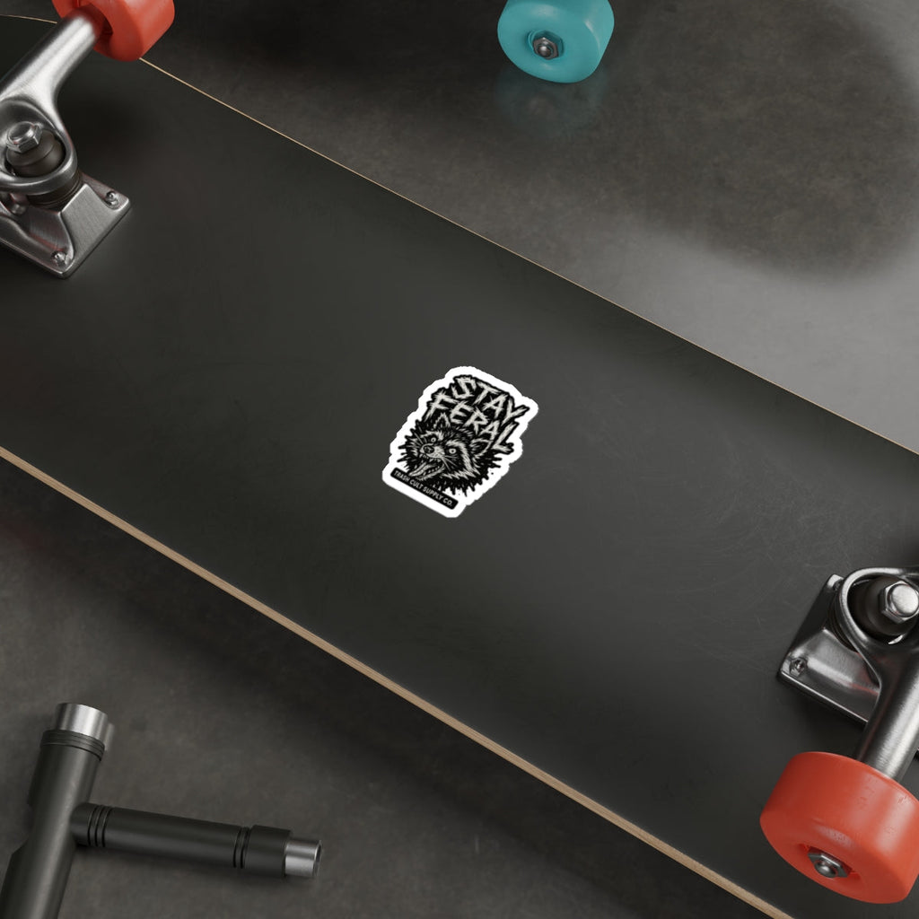 Stay Feral Die-Cut Stickers | Cool Raccoon Graphic Decals for Laptops, Water Bottles, Journals, and Skateboards