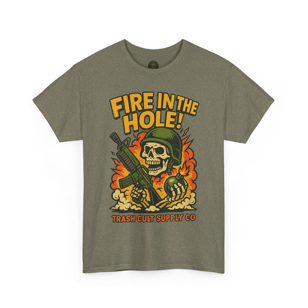 Fire in the Hole! Skeleton Soldier T-Shirt – Trash Cult Supply Co. | Gildan 5000 Combat Graphic Tee