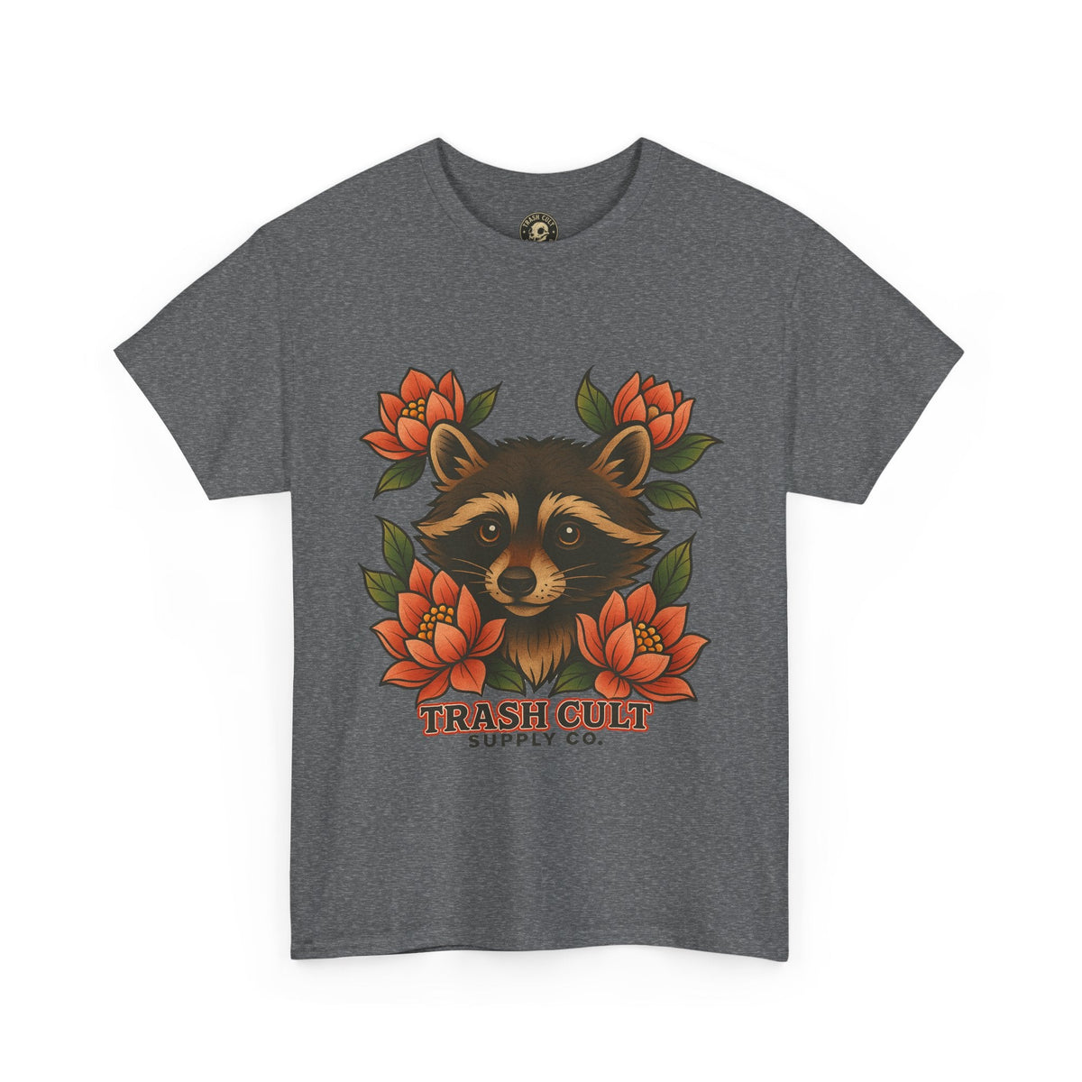 Neo-Traditional Raccoon & Lotus Tattoo Shirt – Trash Cult Supply Co. – Gildan 5000