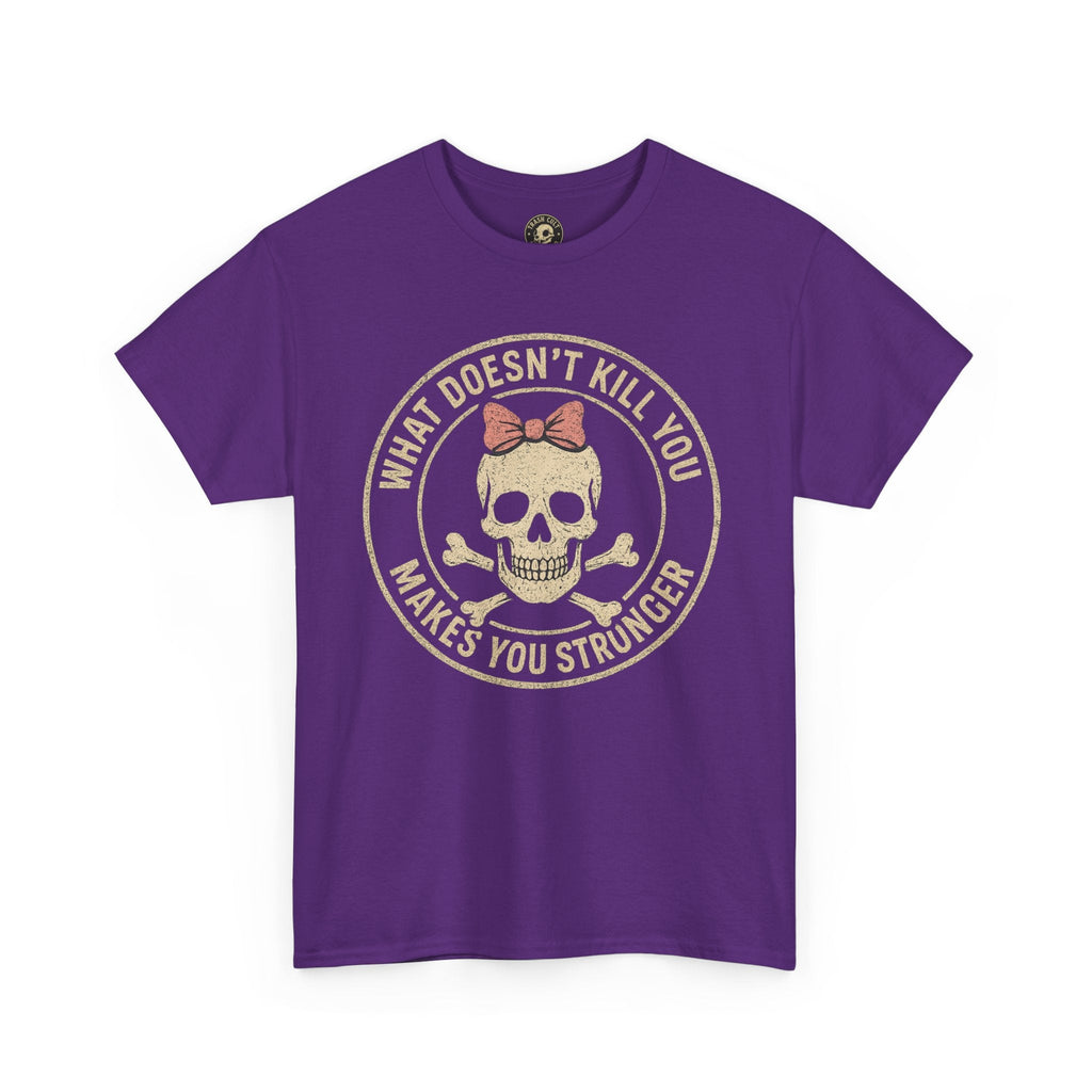 “What Doesn’t Kill You Makes You Stronger” Skull & Bow T-Shirt – Vintage Grunge Graphic | Gildan 5000