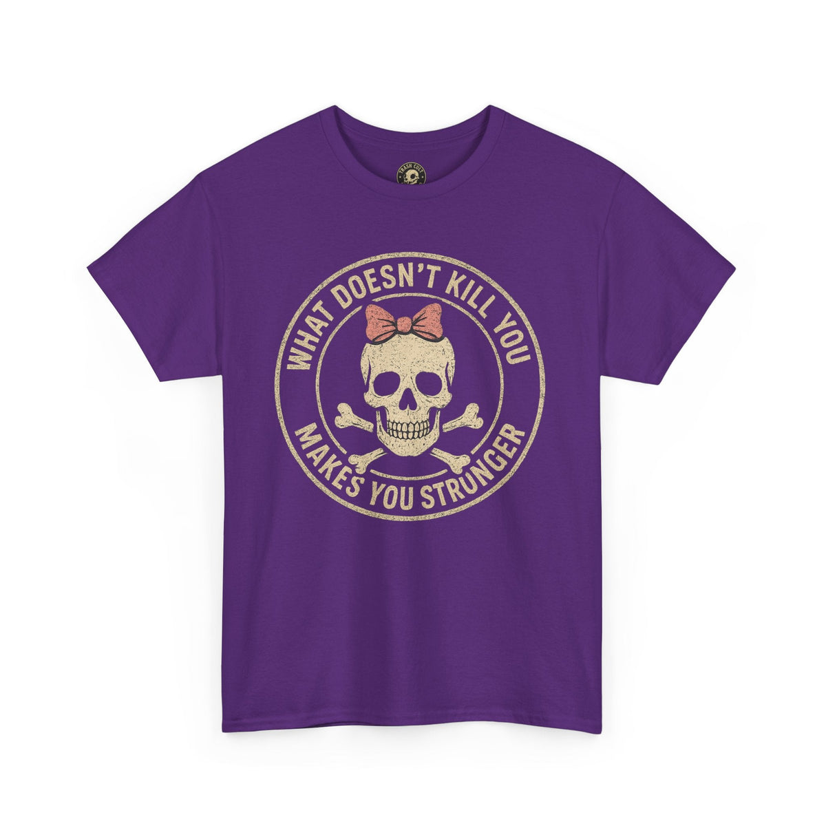 “What Doesn’t Kill You Makes You Stronger” Skull & Bow T-Shirt – Vintage Grunge Graphic | Gildan 5000