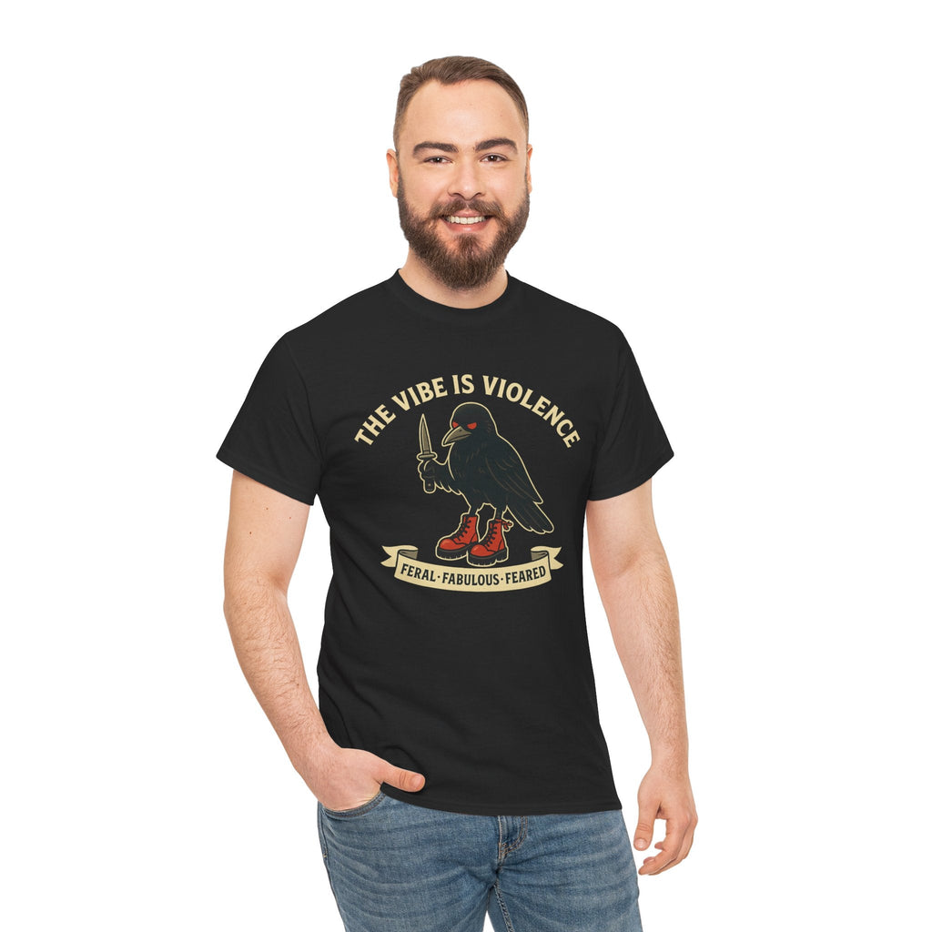 Edgy Graphic Tee: 'The Vibe is Violence' Unisex Heavy Cotton T-Shirt, Casual Wear, Statement Top, Gifts for Friends, Streetwear Fashion