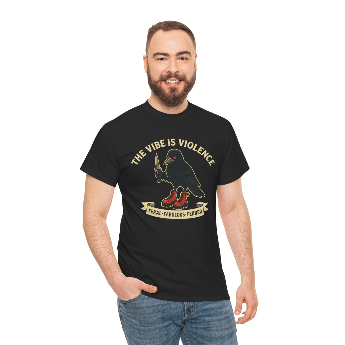 Edgy Graphic Tee: 'The Vibe is Violence' Unisex Heavy Cotton T-Shirt, Casual Wear, Statement Top, Gifts for Friends, Streetwear Fashion