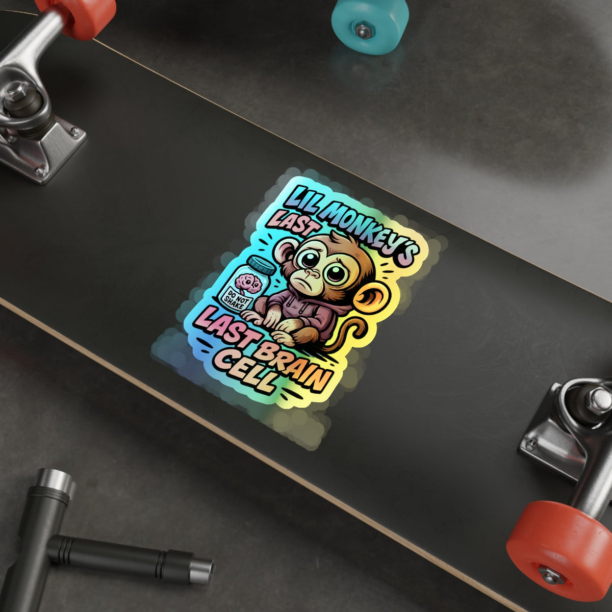Lil Monkey’s Last Brain Cell Holographic Sticker – Funny ADHD Meme Vinyl Decal