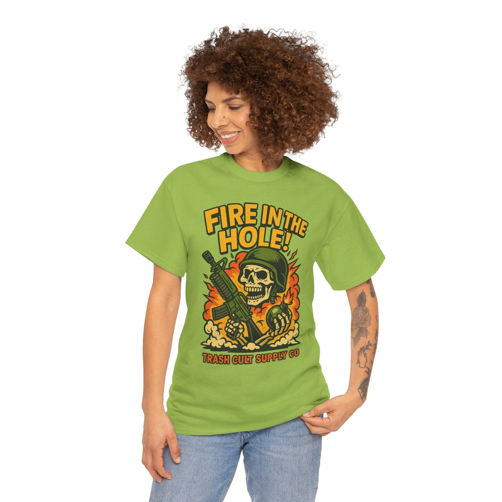 Fire in the Hole! Skeleton Soldier T-Shirt – Trash Cult Supply Co. | Gildan 5000 Combat Graphic Tee