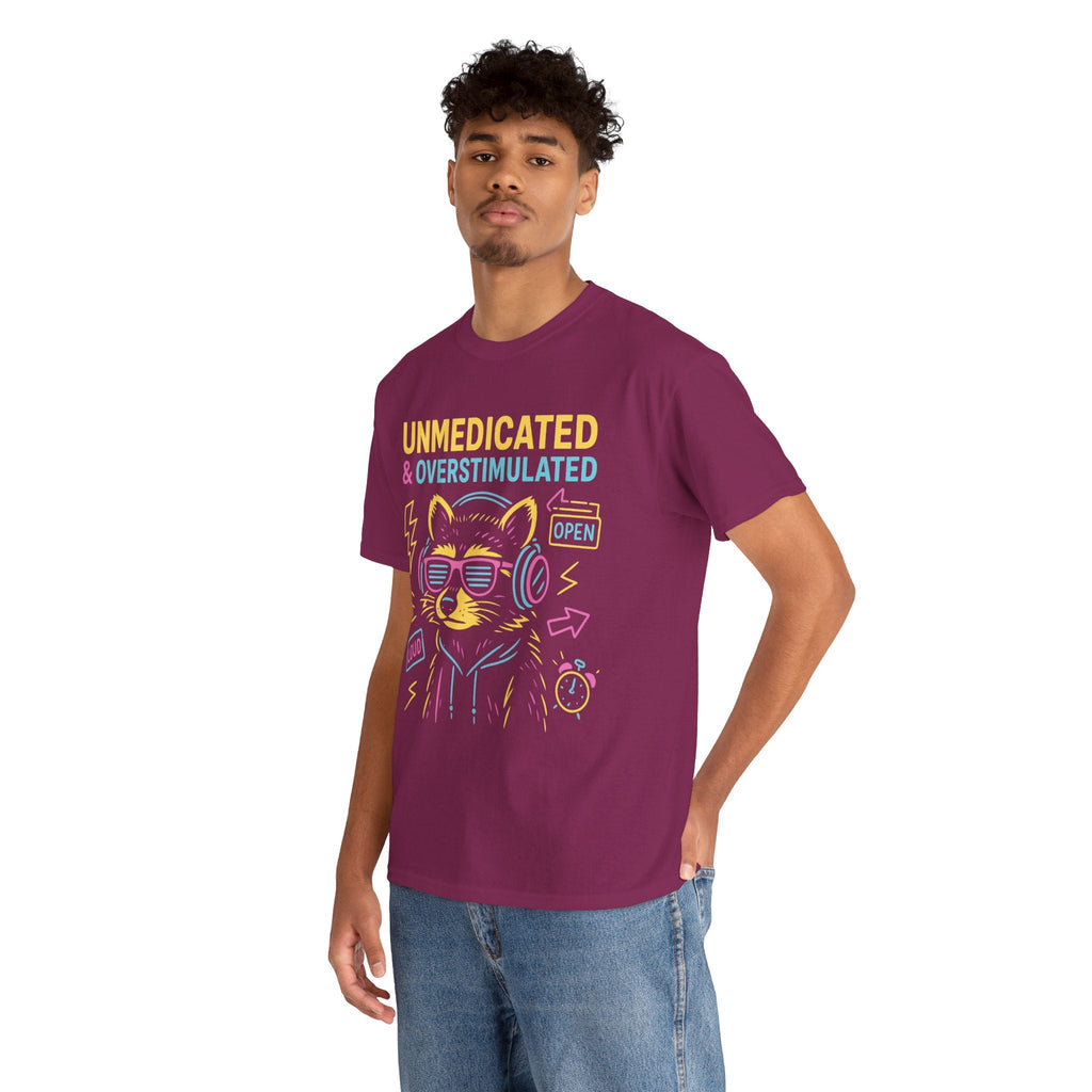 Unmedicated & Overstimulated Neon Raccoon ADHD Shirt – Trash Cult Supply Co. – Gildan 5000