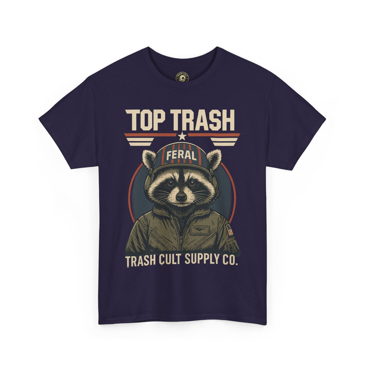 Feral Top Trash Raccoon Pilot Shirt – Trash Cult Supply Co. Parody Tee