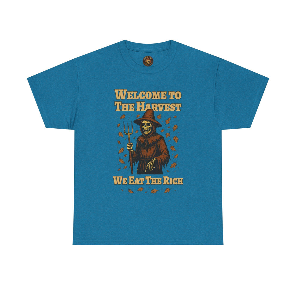 Eat the Rich Shirt – Welcome to the Harvest Skeleton Scarecrow Tee – Fall of Humanity Collection – Trash Cult Supply Co.