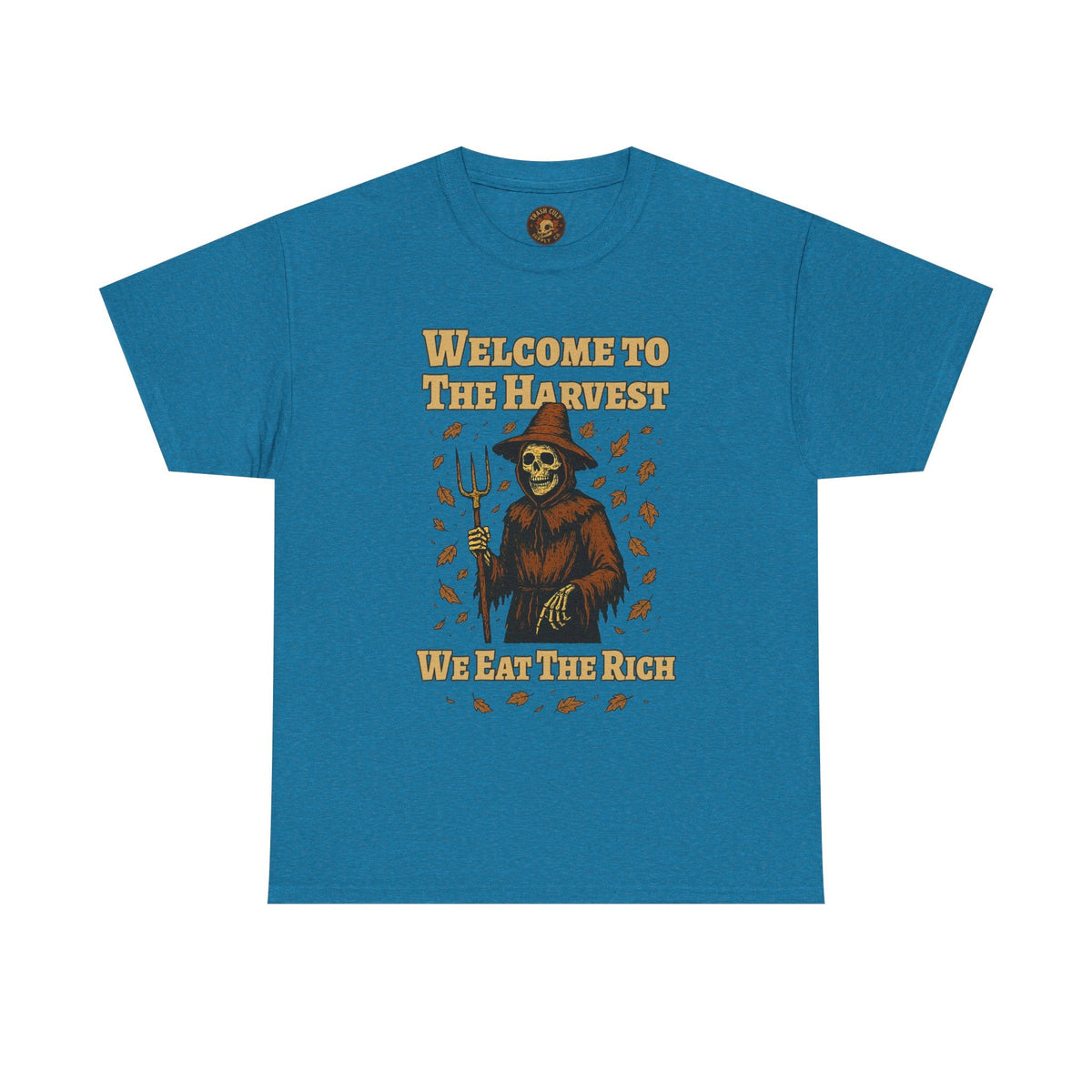 Eat the Rich Shirt – Welcome to the Harvest Skeleton Scarecrow Tee – Fall of Humanity Collection – Trash Cult Supply Co.