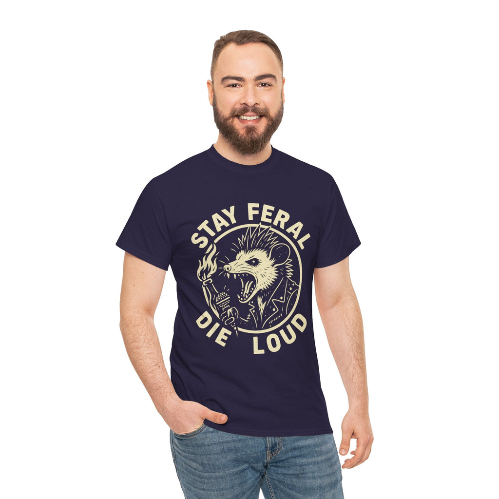 Stay Feral Die Loud Possum Punk Shirt – Trash Cult Supply Co – Gildan 5000 T-Shirt