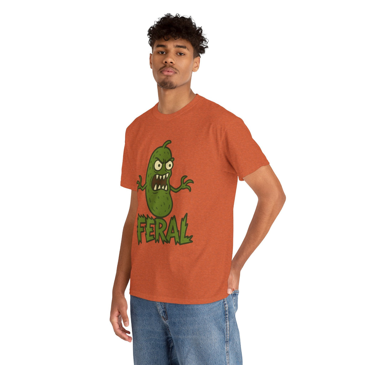 Feral Pickle Cartoon Tee – Trashcore Angry Pickle Shirt – Gildan 5000 Unisex Heavy Cotton
