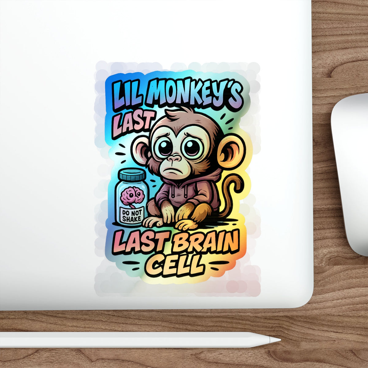 Lil Monkey’s Last Brain Cell Holographic Sticker – Funny ADHD Meme Vinyl Decal