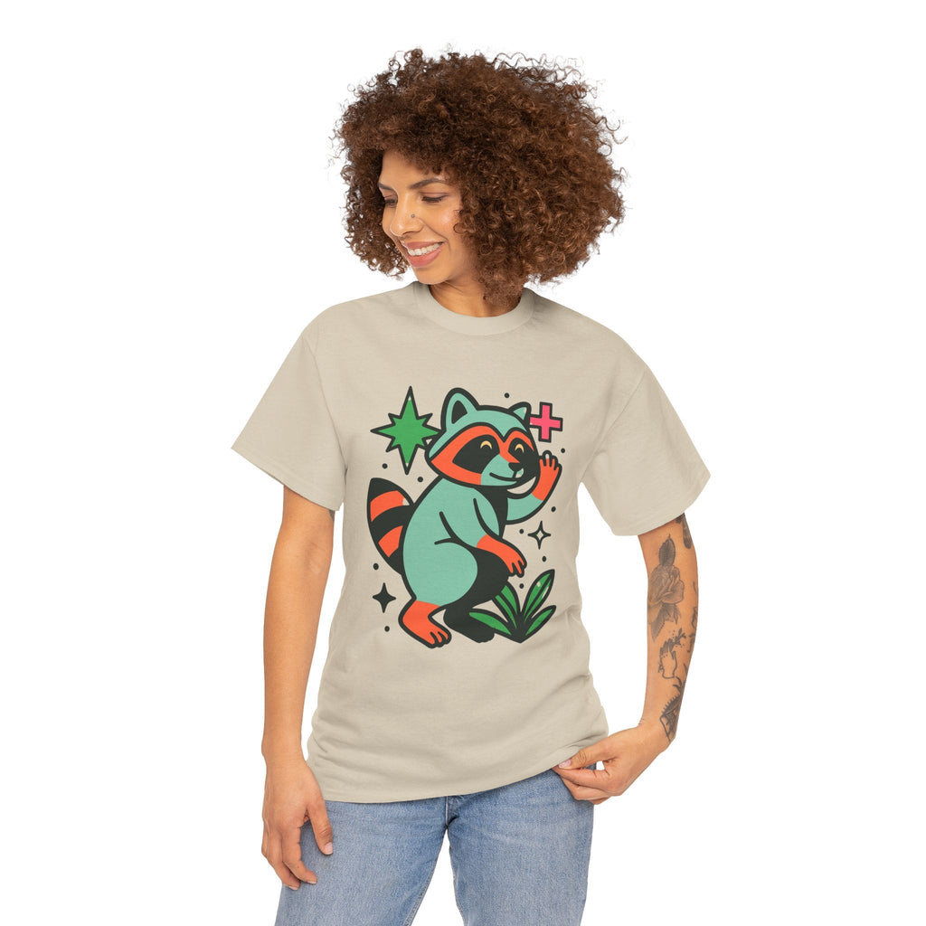 Playful Raccoon Unisex Heavy Cotton Tee | Cute Animal Shirt for Nature Lovers, Graphic Tee, Gift for Kids, Casual Wear, Eco-Friendly