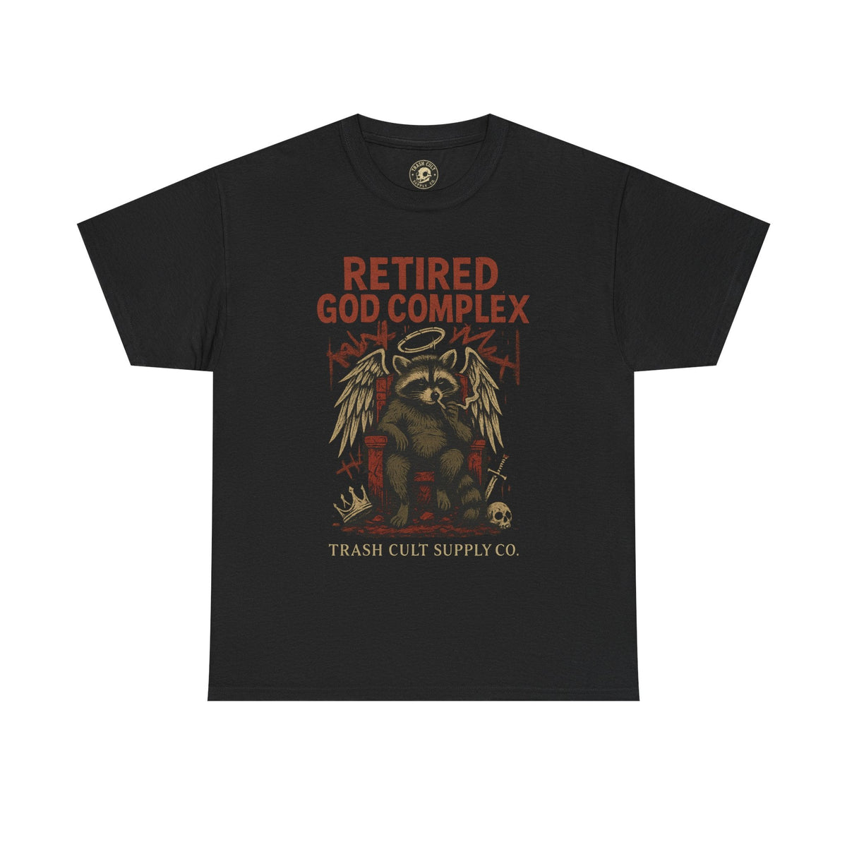 Retired God Complex Raccoon Shirt – Trash Cult Supply Co Grunge Angelcore Graphic Tee