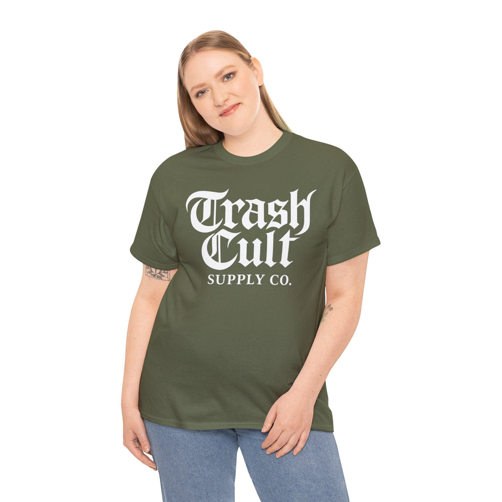 Trash Cult Gothic Logo Shirt – White Cyber Gothic Print on Gildan 5000