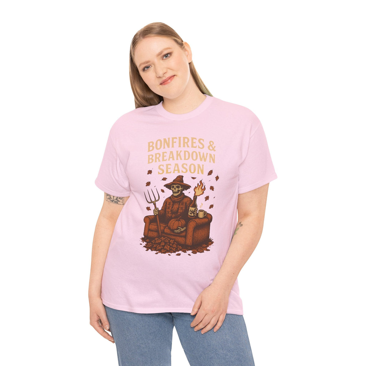 Bonfires & Breakdown Season Shirt – Skeleton Couch Chaos Tee – Fall of Humanity Collection – Trash Cult Supply Co.