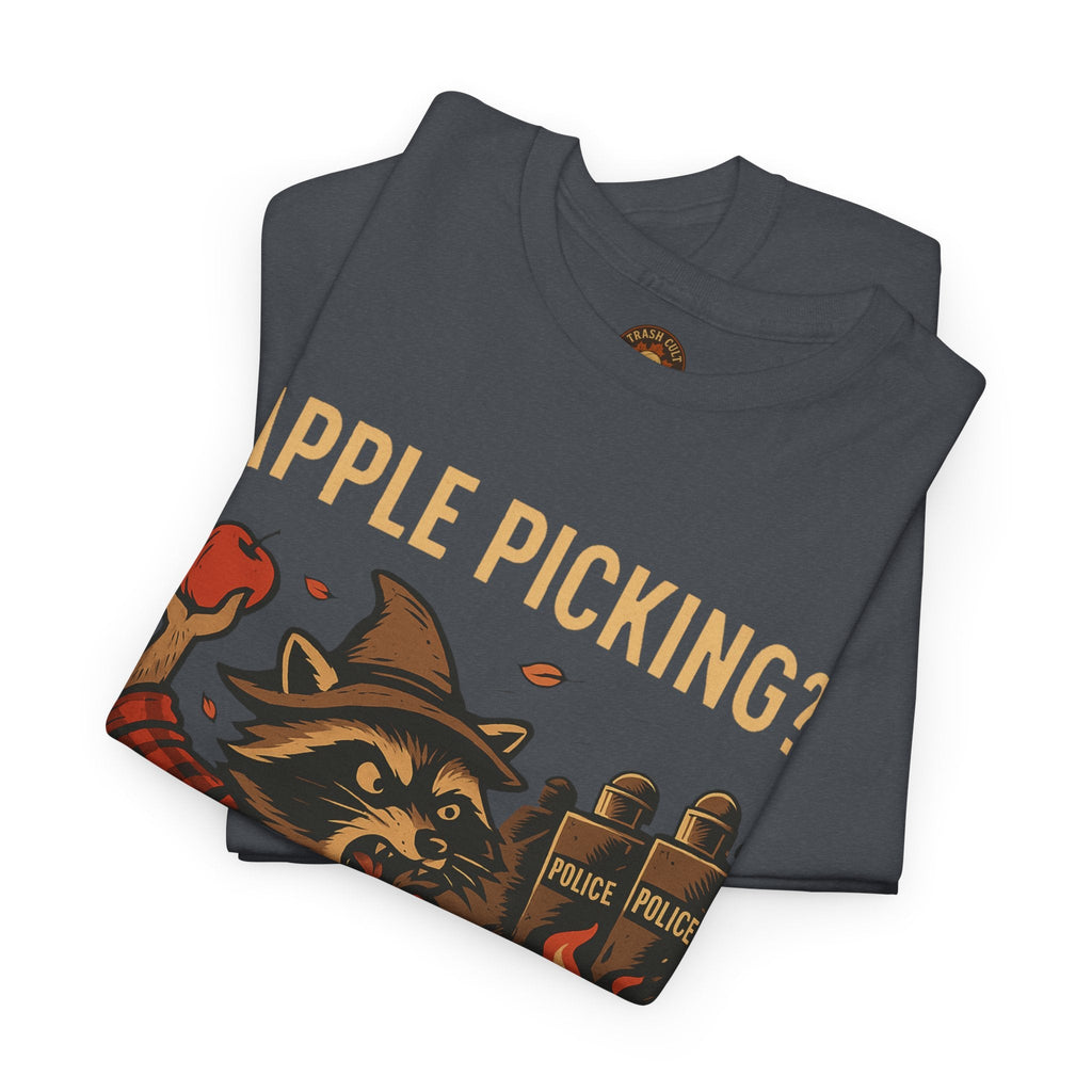 Apple Picking? I Pick Violence Shirt – Angry Raccoon Riot Tee – Fall of Humanity Collection – Trash Cult Supply Co.