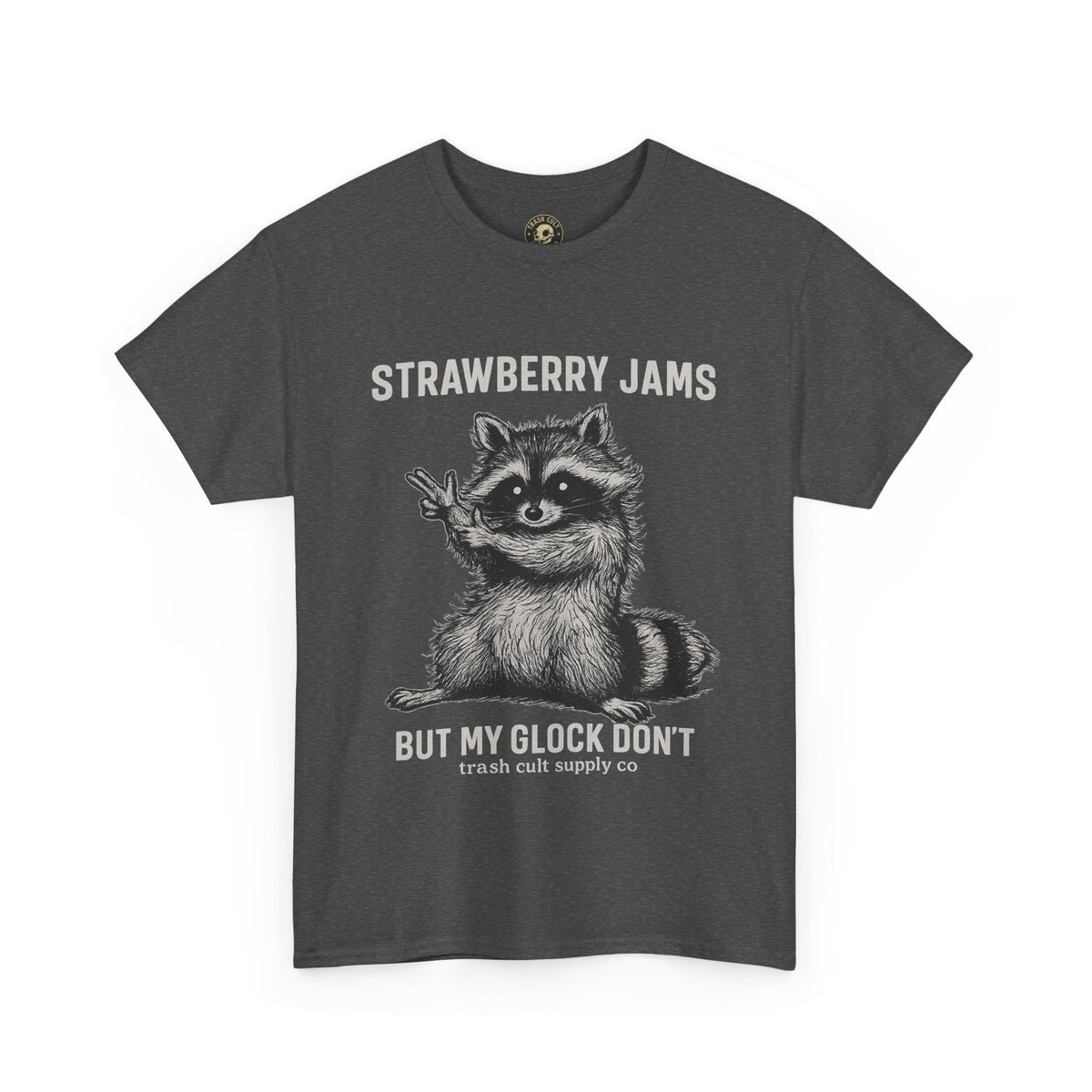 Strawberry Jams But My Glock Don’t Raccoon Shirt – Trash Cult Supply Co. Gildan 5000 Tee