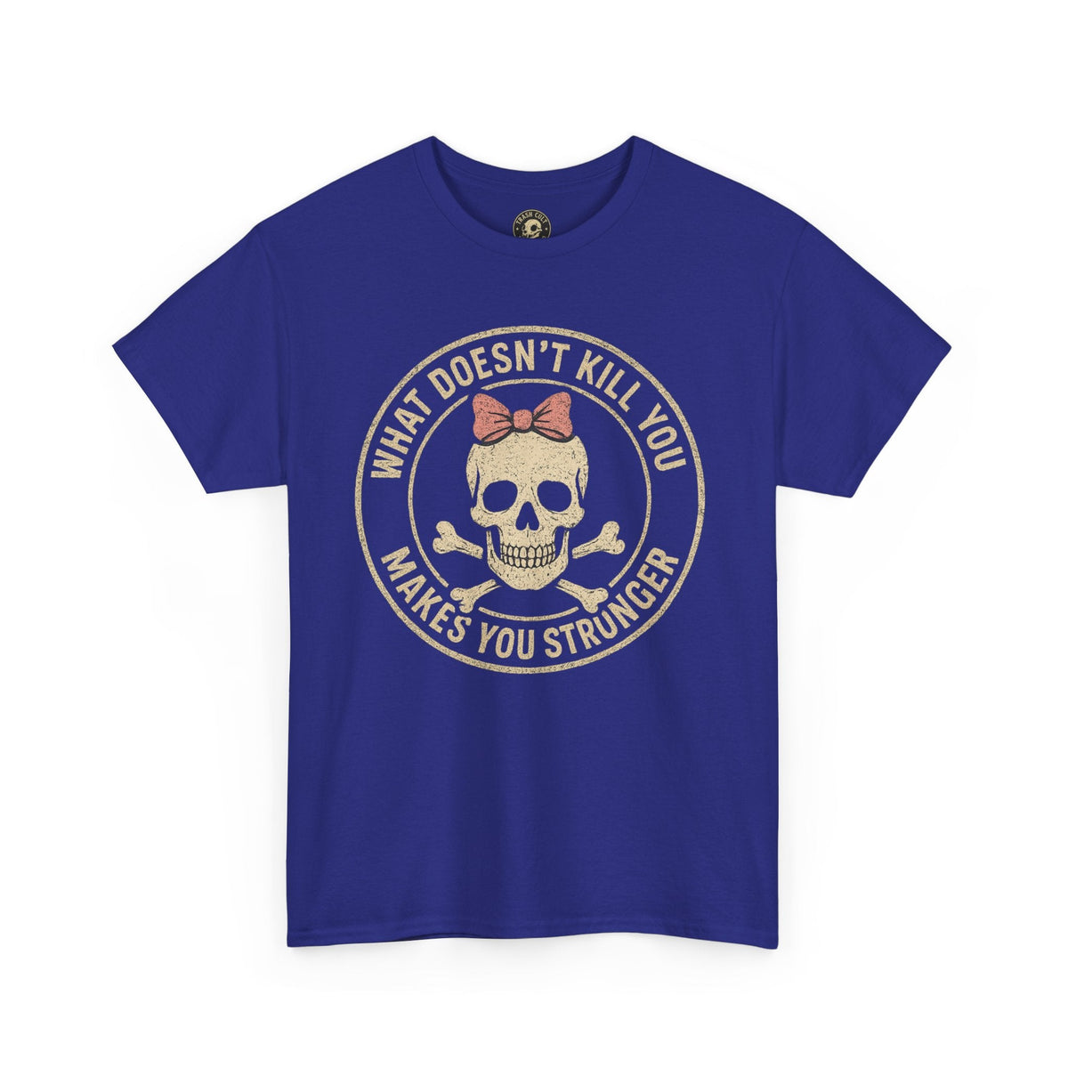 “What Doesn’t Kill You Makes You Stronger” Skull & Bow T-Shirt – Vintage Grunge Graphic | Gildan 5000