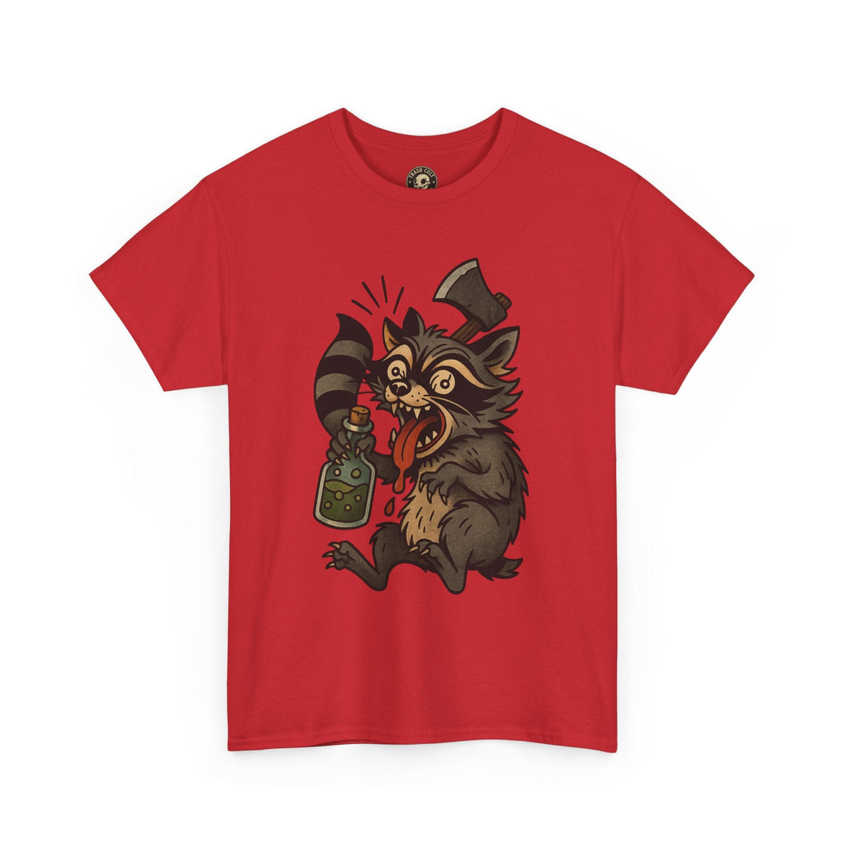 Unhinged Raccoon Shirt – Chaos Gremlin with Axe & Potion | Tattoo Style Tee