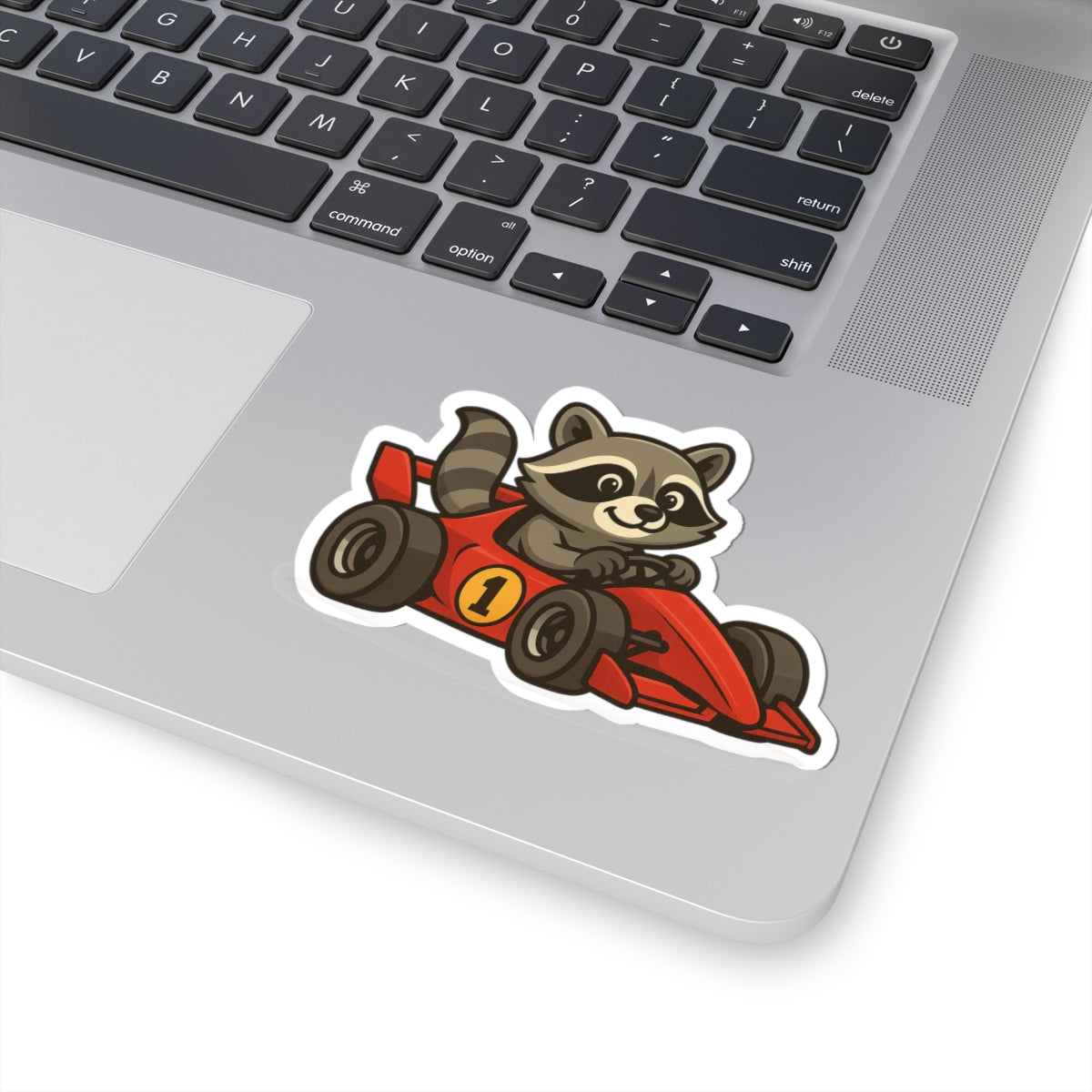 Adorable Raccoon Race Car Kiss-Cut Stickers, Fun Laptop Decal, Kids' Party Favor, Cute Car Decoration, Perfect for Gift Wrapping