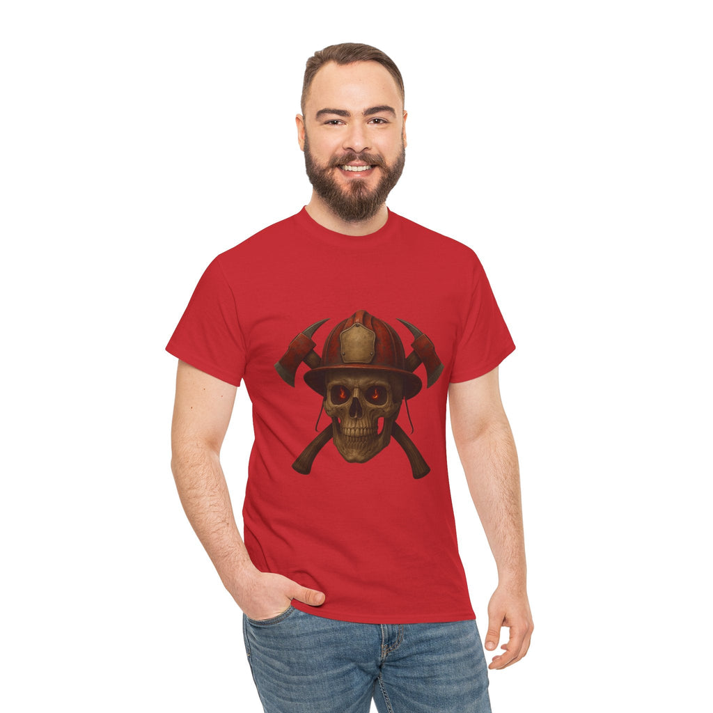 Skull Firefighter Tee, Unisex Heavy Cotton Shirt, Firefighter Gift, Halloween Costume T-Shirt, Unique Graphic Tee, Casual Wear